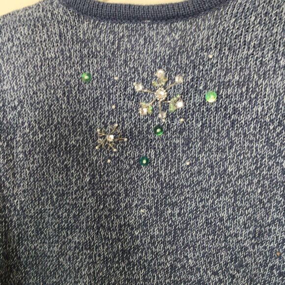 Blue & White SnowFlake Beaded Cardigan Size M - Picture 5 of 9